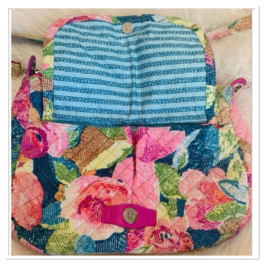 Vera Bradley Hadley Superbloom Quilted Adjustable Crossbody Satchel Pink